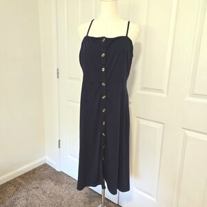 Berydress Midi Sundress Women XL Navy Blue Button Front Adjustable Straps Casual